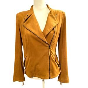 Adrienne Vittadini Brown Faux Suede Moto Jacket